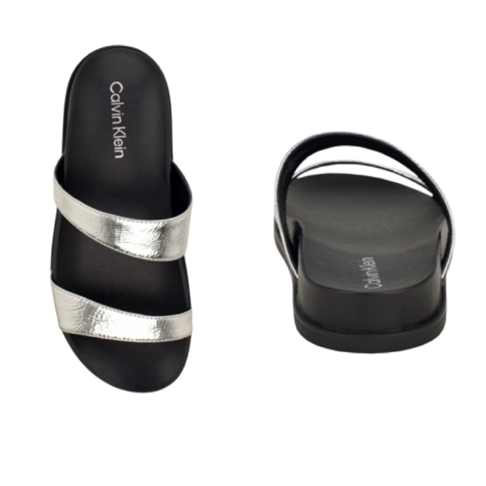 Calvin Klein Metallic Silver Slide Sandals